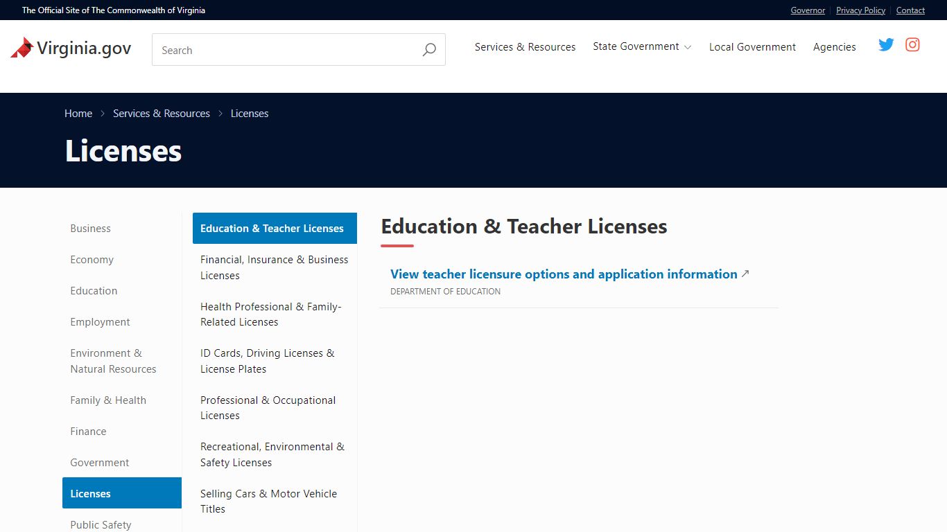 Education & Teacher Licenses | Virginia.gov